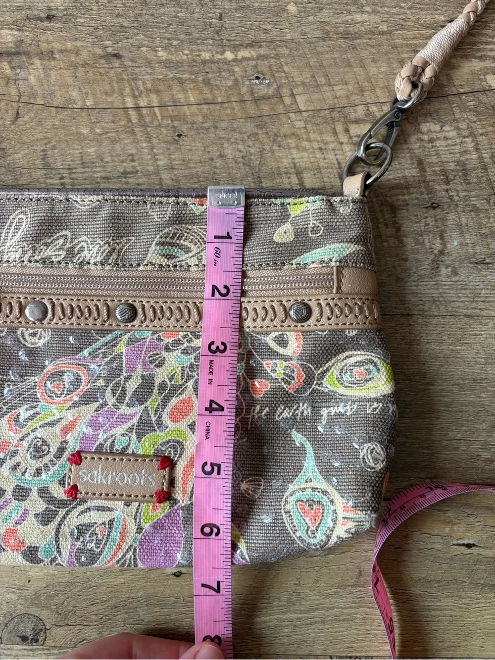 Sakroots Campus Peace Love Song Sequin Crossbody Purse Bag